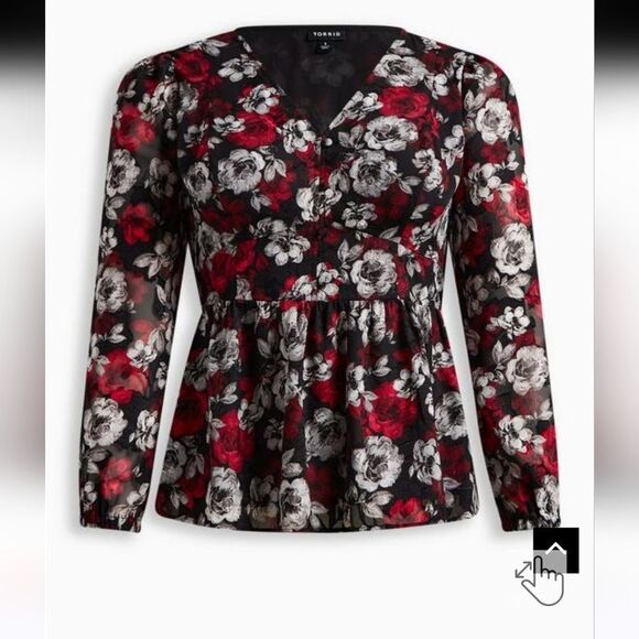 TORRID PeplumβChiffon Blouson Sleeve Floral V- Neck Top Plus Size 2X - Picture 6 of 16